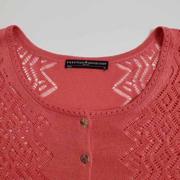 Peruvian Connection Womens Chaco Lace Knit Pima Cotton Cardigan XL Point… - Picture 4 of 12